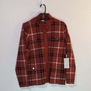 Joie rust and black plaid, zip-up jacket w/ pockets. New w/manufacturer tag (M)